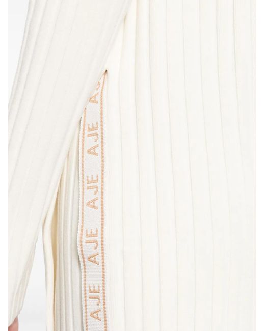 Aje. White Logo-Tape Ribbed-Knit Jumper