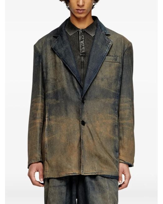 DIESEL Gray Distressed Denim Blazer