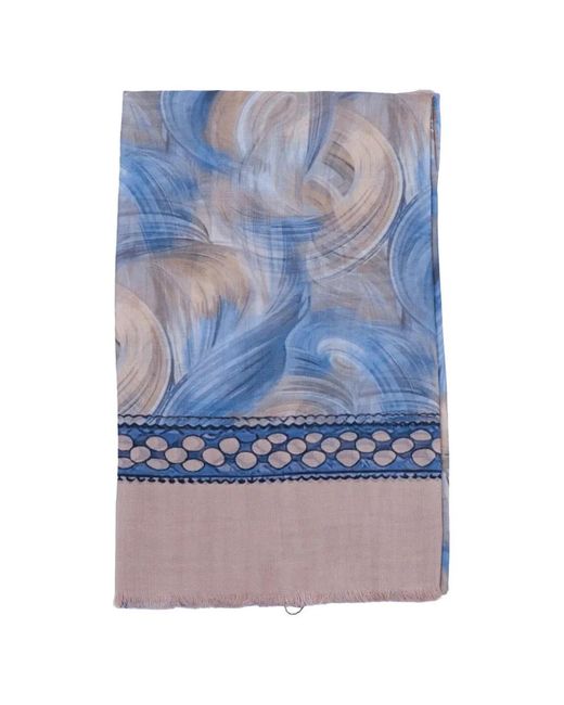 D'Aniello Blue Abstract-Print Frayed Scarf