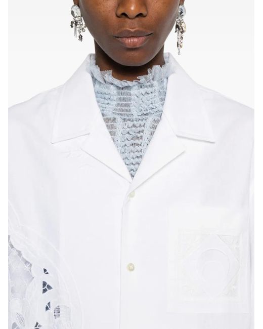 MARINE SERRE White Lace-Insert Short-Sleeves Shirt
