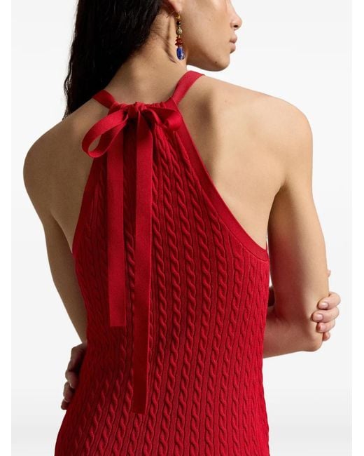 Polo Ralph Lauren Red Halterneck Cable-Knit Mini Dress
