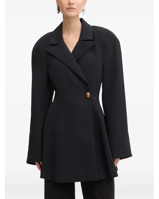 Stine Goya Black Oversized-Shoulder Button Coat