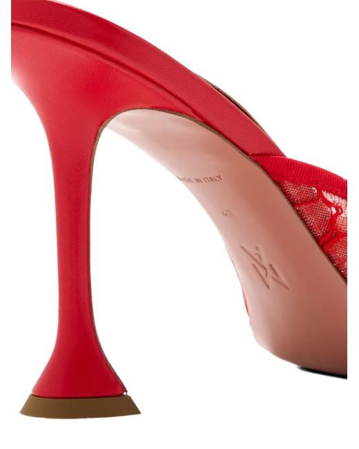 AMINA MUADDI Red Lila Lace-Overlay Bow-Detail Mules