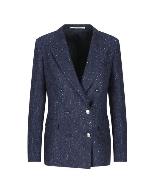 Tagliatore Blue Sequin-Embellished Double-Breasted Blazer