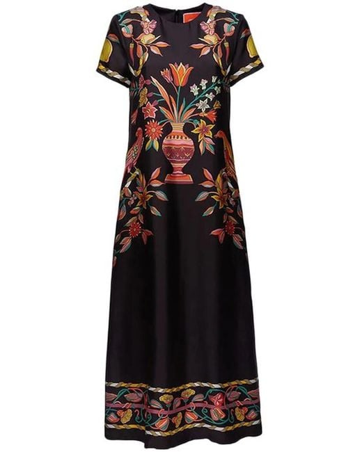 LaDoubleJ Black Graphic-Print Midi Dress