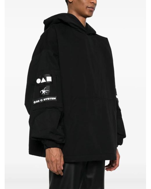 032c Black Stronger Multiple-Patch Cotton Hoodie for men