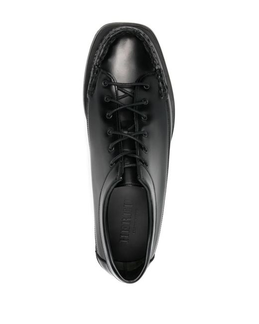 Hereu Black Piped-Trim Leather Square-Toe Loafers for men