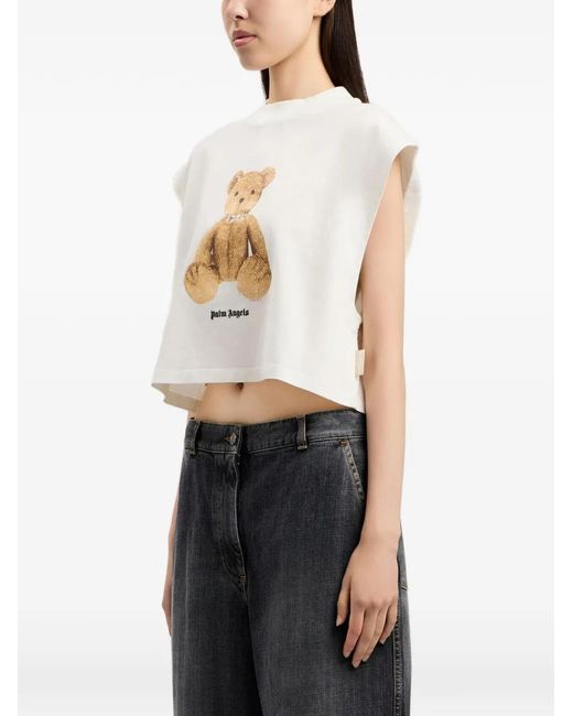 Palm Angels White Bear-Print Tank Top