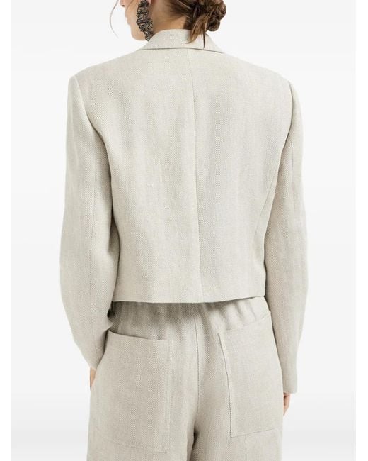 Brunello Cucinelli White Chevron-Pattern Cropped Blazer