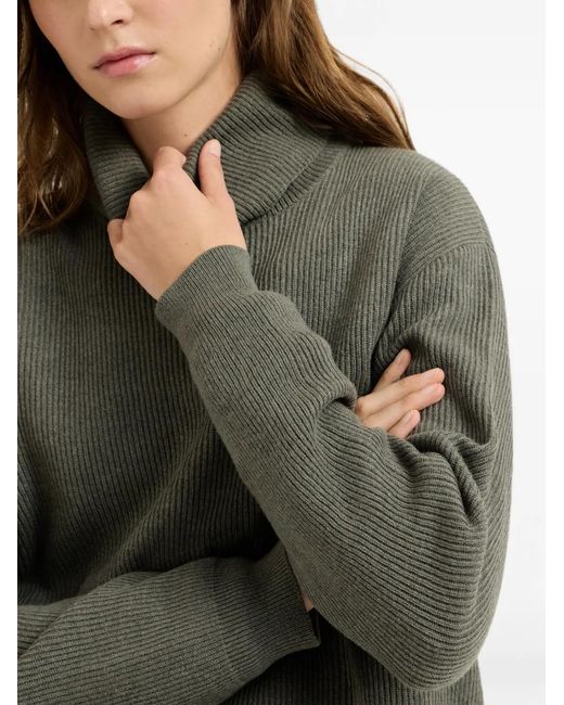 Brunello Cucinelli Green Cashmere English-Rib Turtleneck Sweater With Monili