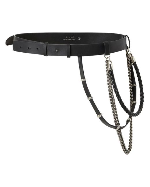 Pinko Black Chain-Detail Belt