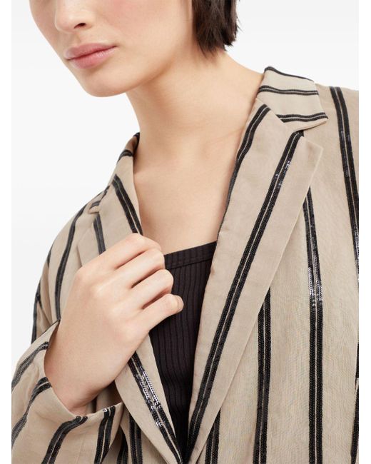 Brunello Cucinelli Brown Sequinned Striped Blazer