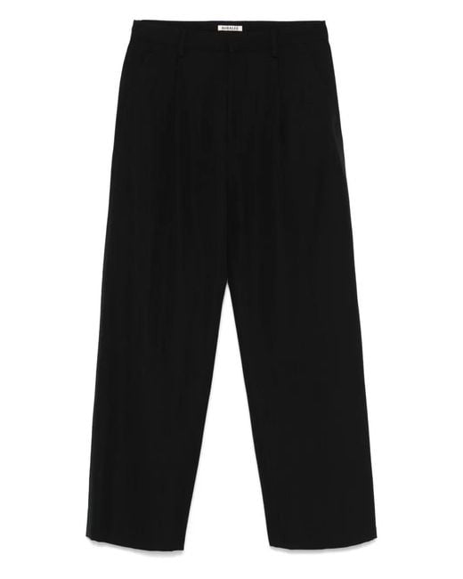 Auralee Black Pleated-Detail Trousers for men