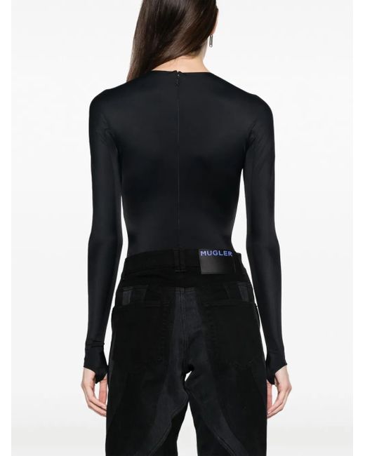 Mugler Black Langärmeliger Body Mit Logo-Prägung