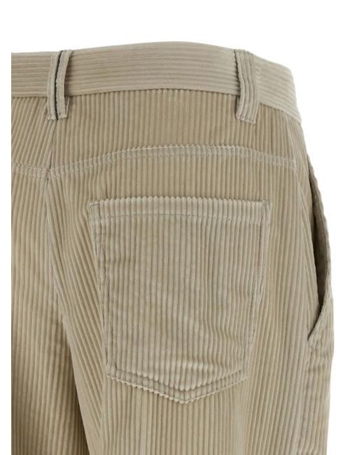 Pantaloni A Coste Con Pieghe di Brunello Cucinelli in Natural