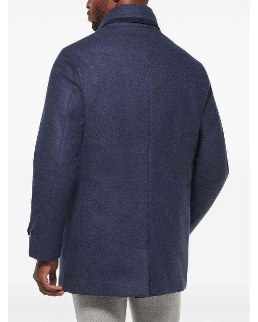Norwegian Wool Blue Down-lined Virgin-wool Coat for men