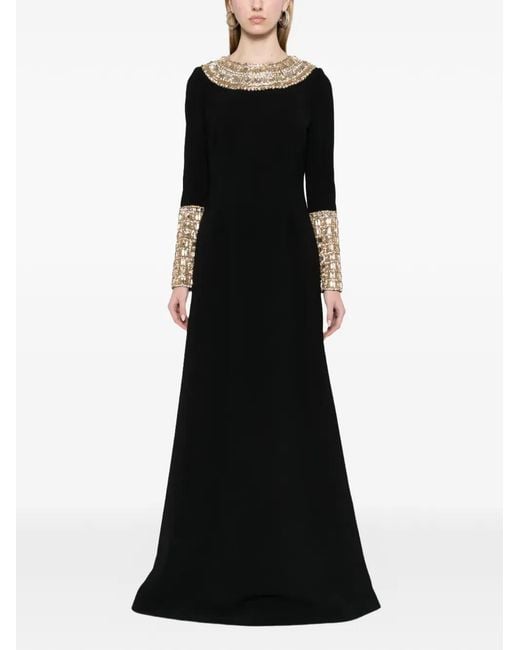 Dina Melwani Black Crystal-Embellished Floor-Length Maxi Gown Dress