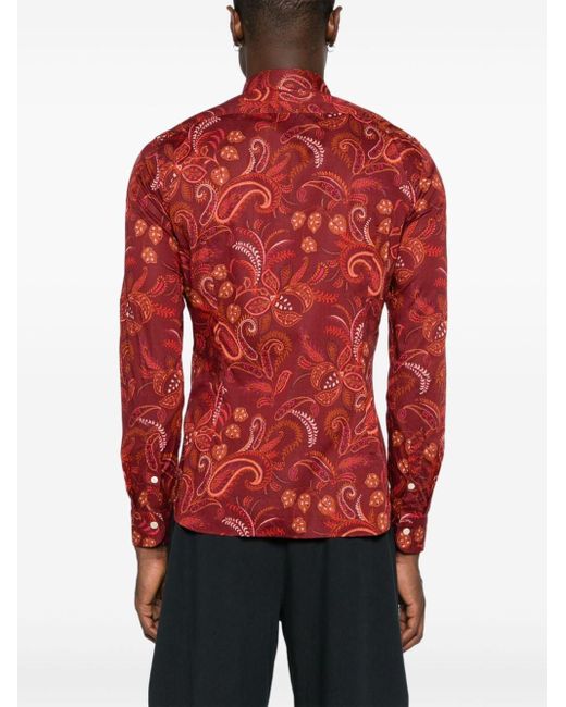Tintoria Mattei 954 Red Floral-print Cotton Shirt for men
