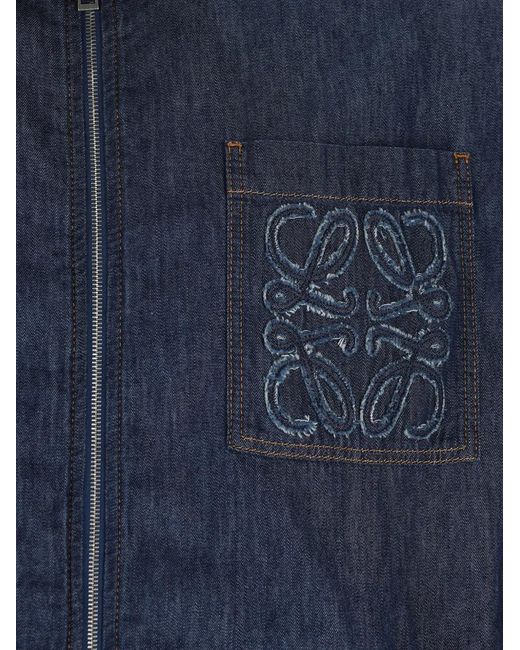 Loewe Blue Logo-Patch Drawstring Denim Jacket for men