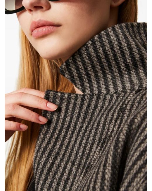 Twinset Gray Striped-Pattern Reversible-Design Coat
