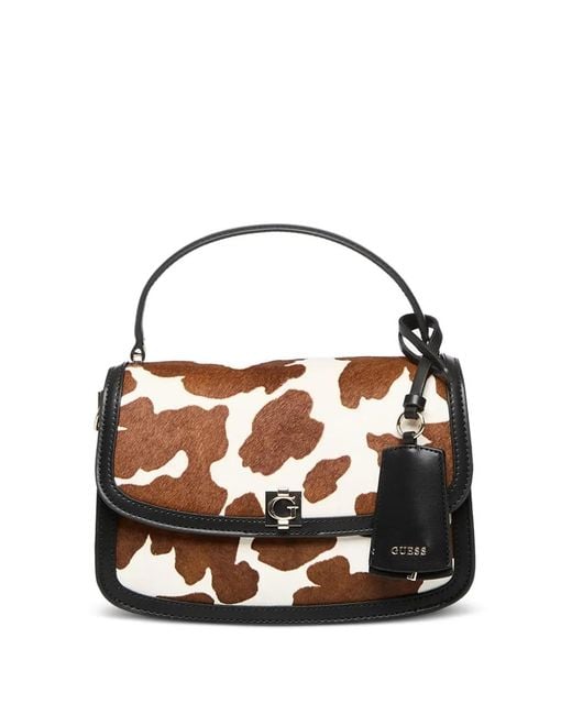 Guess Blue Audrey Cow-Print Logo-Plaque Tote Bag