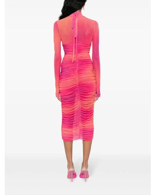 Versace Jeans Couture Pink Logo-Plaque Ruched Dress