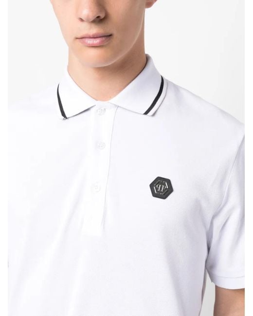Philipp Plein White Ss Paisley Strass Polo Shirt for men