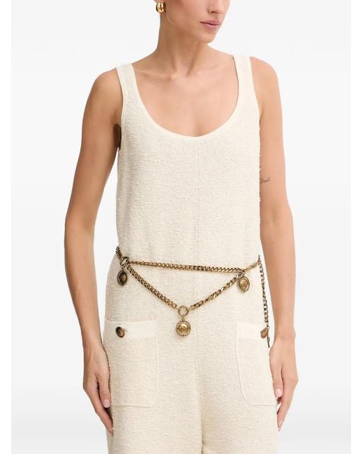 Elisabetta Franchi Natural Fringe-Trim Chain-Belt Jumpsuit
