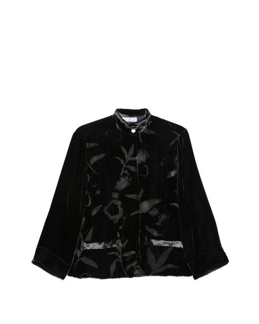 Whyci Black Floral-Pattern Velvet Jacket