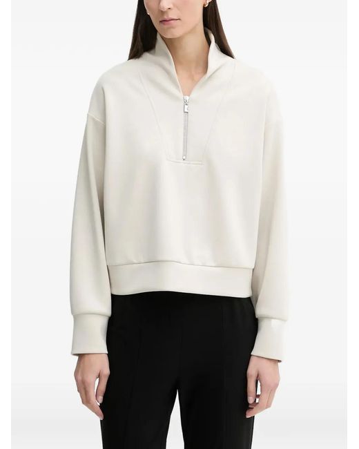 Joseph Ribkoff White Zip Funnel Neck Sweatshirt