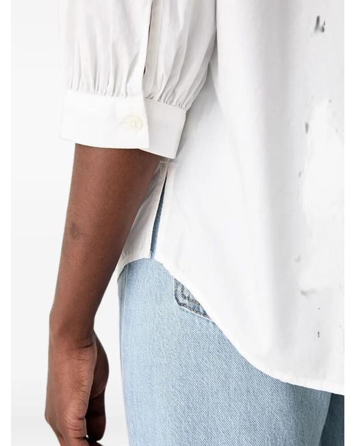 Marc O' Polo White Gathered-Detail Band-Collar Shirt