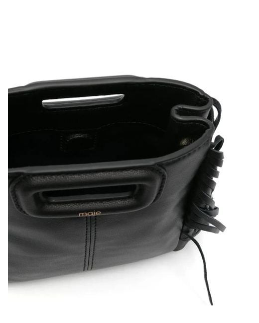 Bolso shopper de piel con flecos Maje de color Black