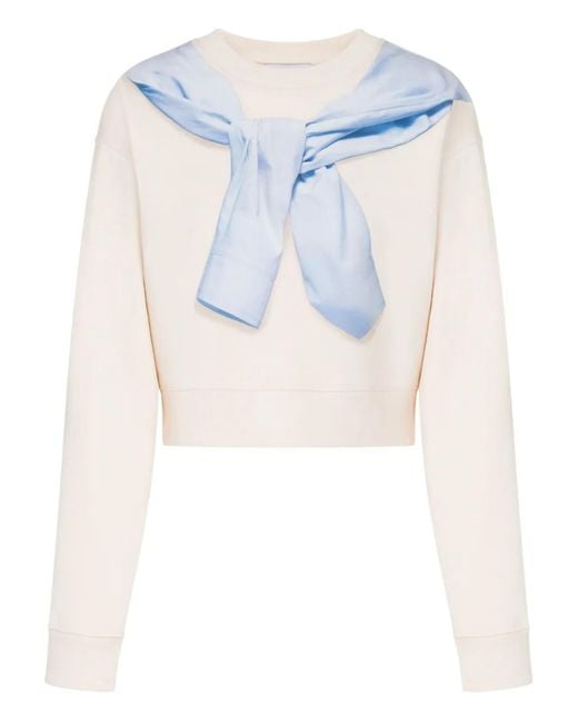 Moschino Blue Cropped Light Sweatshirt With Unique Tied Design