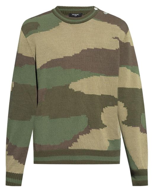 Maglione con stampa camouflage di Balmain in Green da Uomo