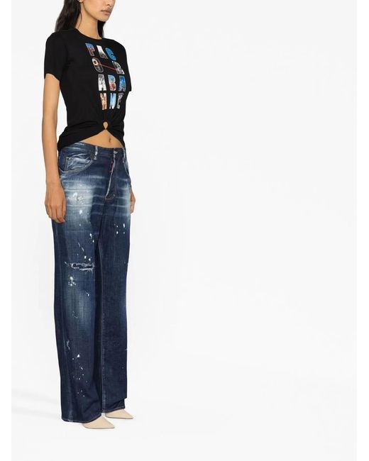 DSquared² Blue Distressed-Effect Straight-Leg Jeans