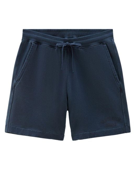 Woolrich Blue Drawstring Cotton Track Shorts for men