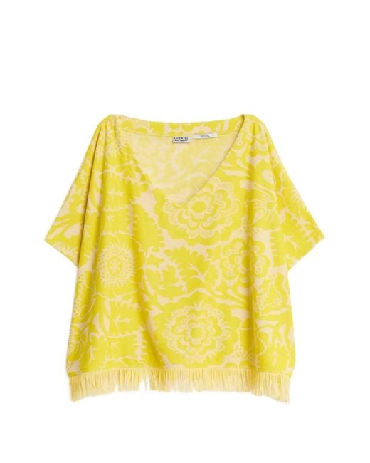 Essentiel Antwerp Yellow V-Neck Fringed-Hem T-Shirt