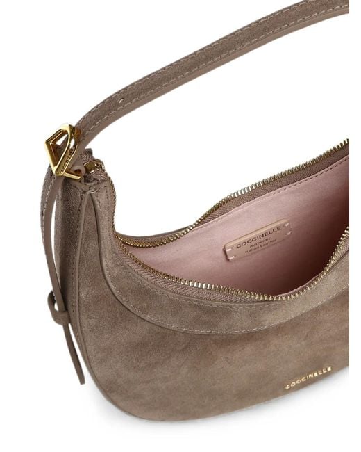 Coccinelle Brown Mini Whisper Suede Crescent Tote Bag