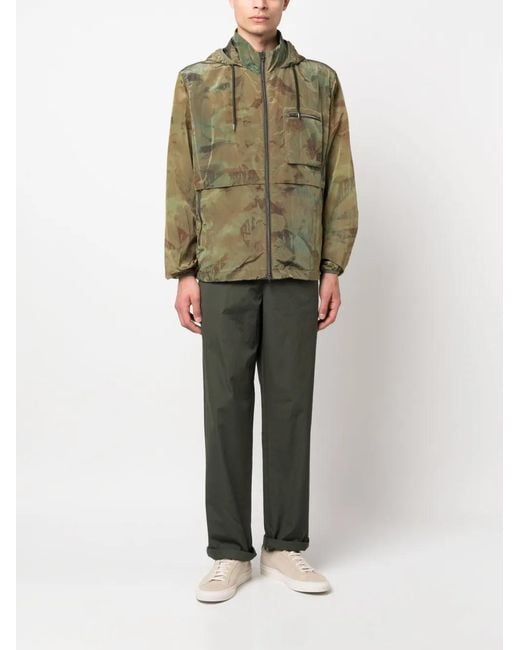 Herno Green Camouflage-Pattern Hooded Bomber Jacket for men