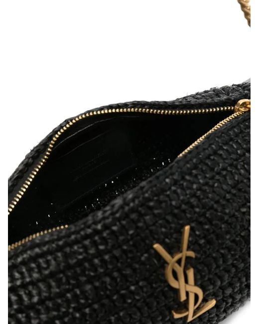 Saint Laurent Black Small Sade Raffia Shoulder Bag
