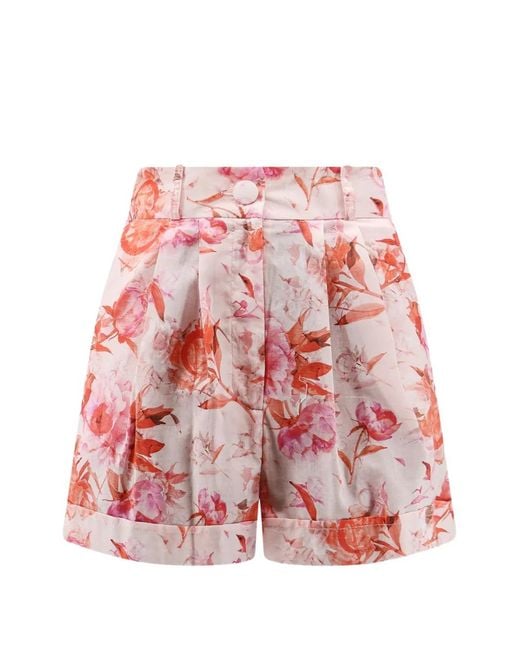 ACTUALEE Red Floral-Print Pleated Shorts