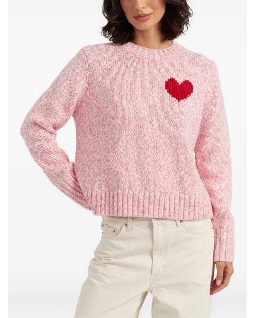 Chinti & Parker Pink Heart-Motif Melange Sweater