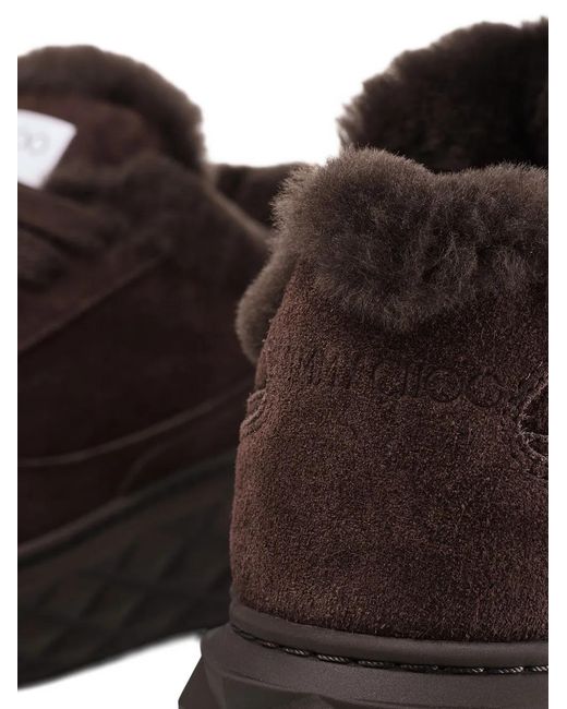 Jimmy Choo Brown Diamond Maxi Retro Suede-Shearling Sneakers