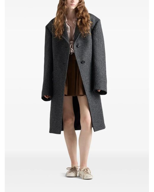 Prada Gray Herringbone Notched-Lapel Coat