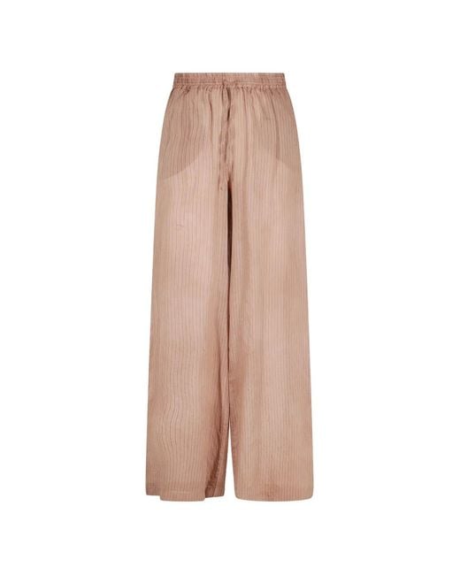 Roberto Collina Natural Vertical-Stripe Palazzo Pants