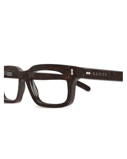 Gucci Brown Tortoiseshell-Effect Rectangle-Frame Glasses