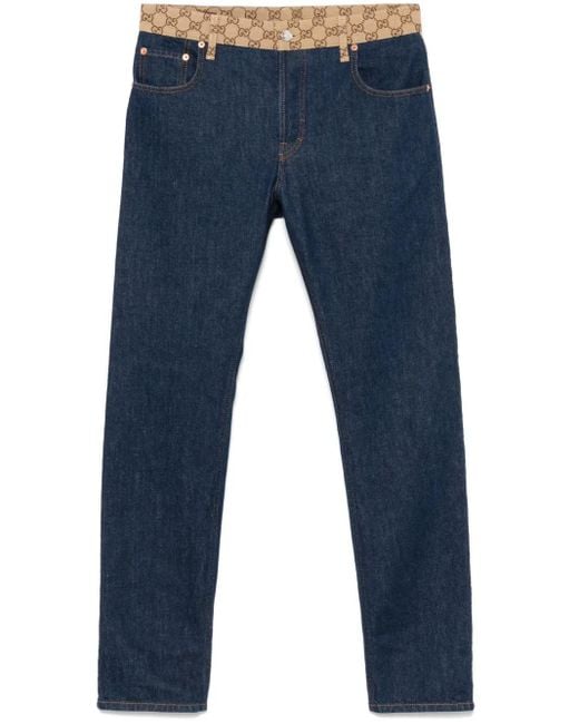 デニム・ジーパン Gucci Denim And Gg Canvas Tapered Jeans Gucci Gg Canvas Mid-Rise Tapered Jeans in Blue for Men | Lyst