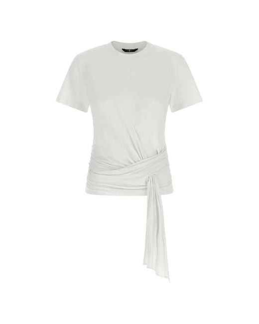 7 For All Mankind White Draped-Detail T-Shirt