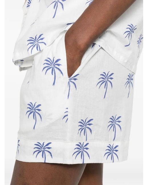 ELLEBLUE White Liz Palm-Print Short-Sleeve Shorts Set
