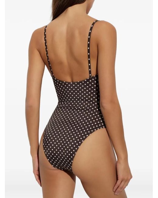 Matteau Brown Polka-Dot Square-Neck Swimsuit